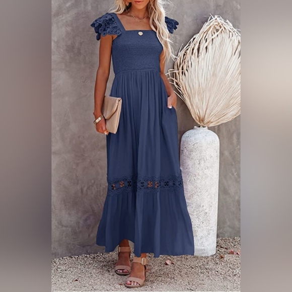 Ferlema Dresses & Skirts - NWOT Womens Boho Lace Detail Sleeveless Maxi Dress with Pockets